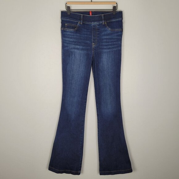 Spanx Flare Jeans Stretch Pull On High Rise Midnight Shade Blue Size L - Picture 2 of 11